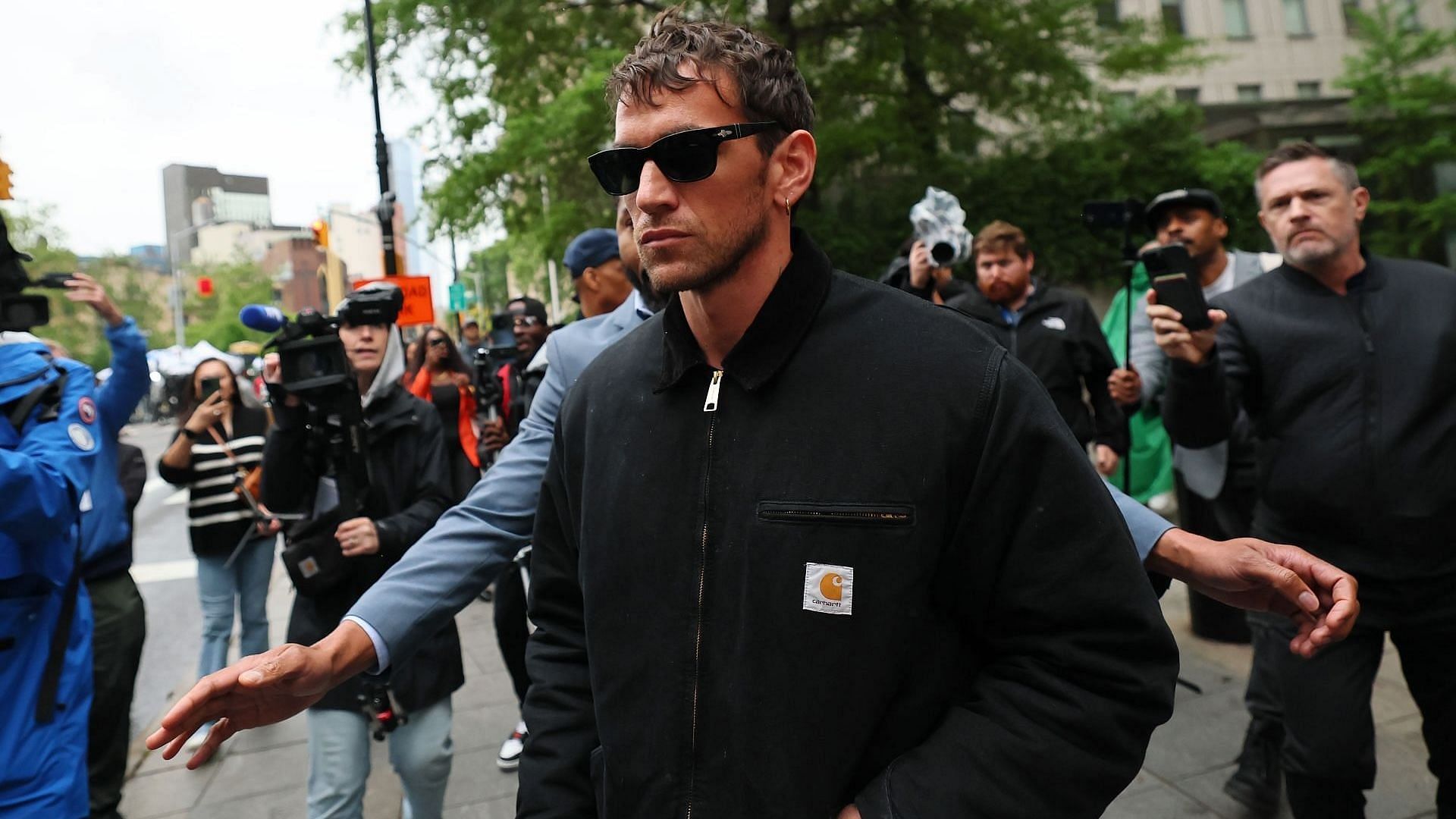 Alex Fine, Cassie Ventura's husband, leaves for the day during the trial of Sean "Diddy" Combs at Manhattan Federal Court on May 13, 2025, in New York City. (Image via Getty/Michael M. Santiago)